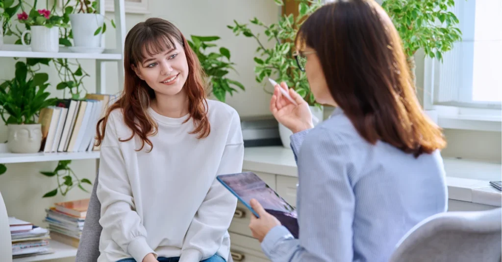Mental health therapy session with professional counselor providing emotional support and psychological counseling services